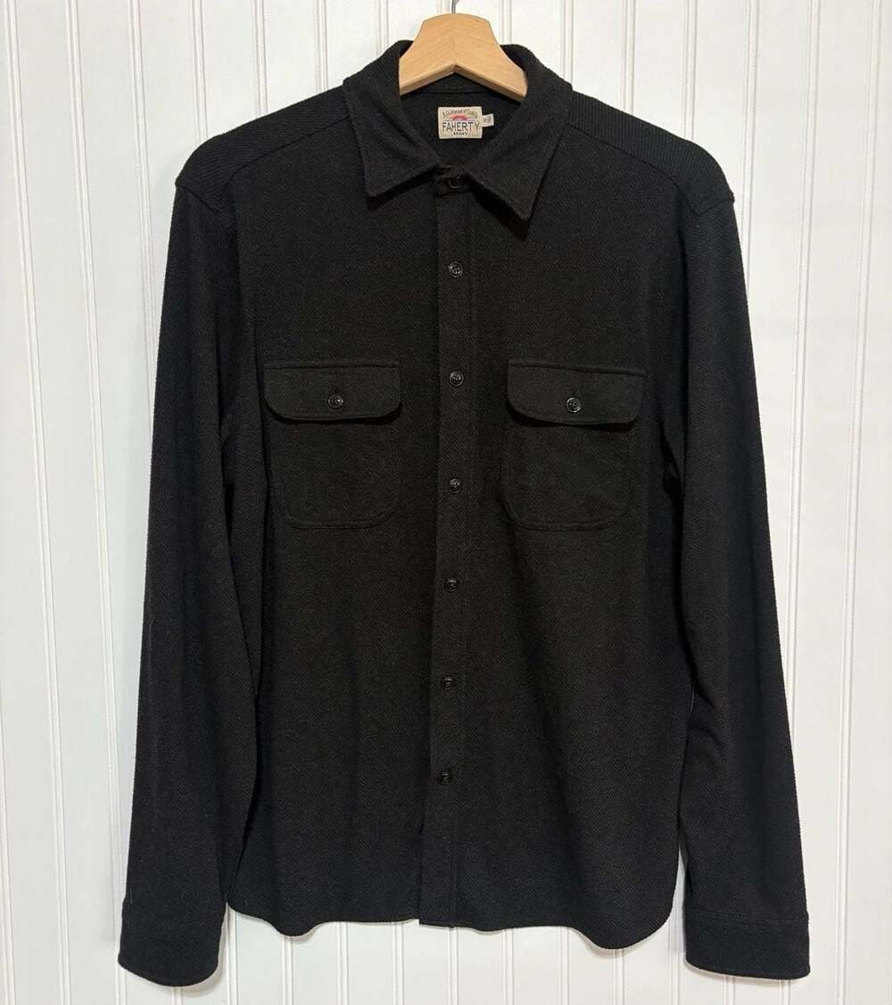 Faherty Legend Sweatshirt Shirt Jacket Charcoal Black Size M